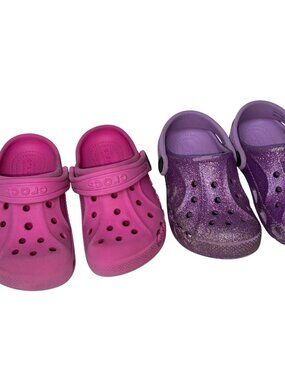 CROCS Clogs Little Kid 9 Two Pairs Hot Pink Purple Glitter